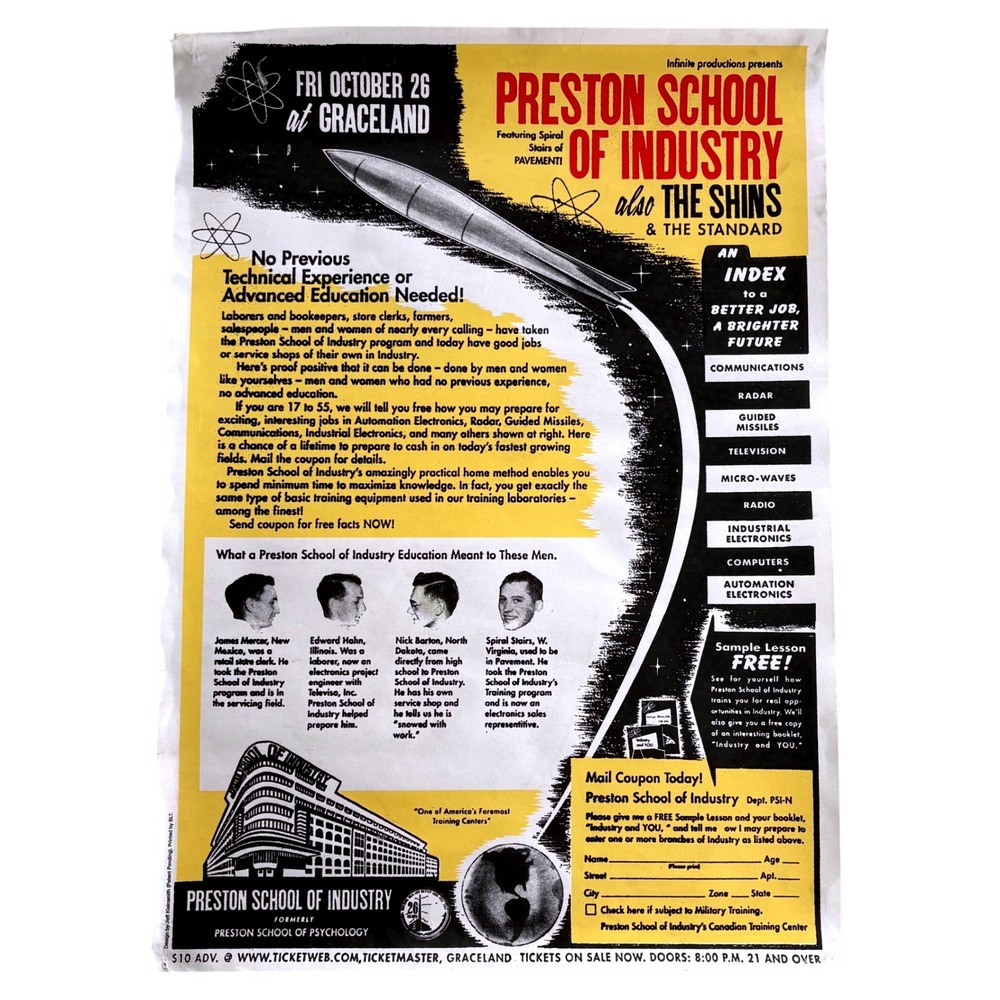 Preston School of Industry The Shins Concert Poster Graceland Jeff Kleinsmith